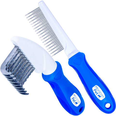Horicon Pet 2 in 1 Dematting Razor Comb and 37 Pin Detangling Pet Comb Set