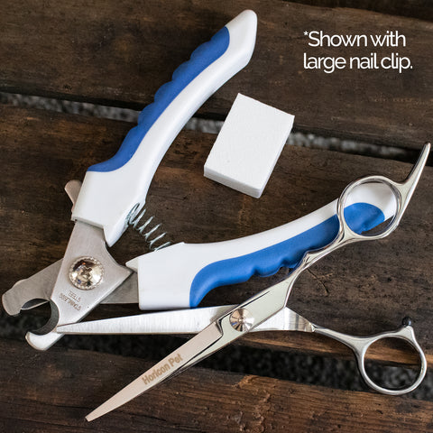 Professional Dog Nail Clippers with Safety Guard, Nail Buffing Pad, & Trimming Scissors
